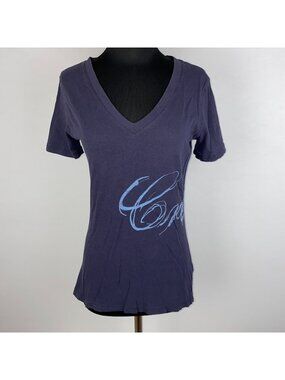 Gap Red Design By John Simpson T-Shirt Womens S V-Neck Graphic Print Cursive